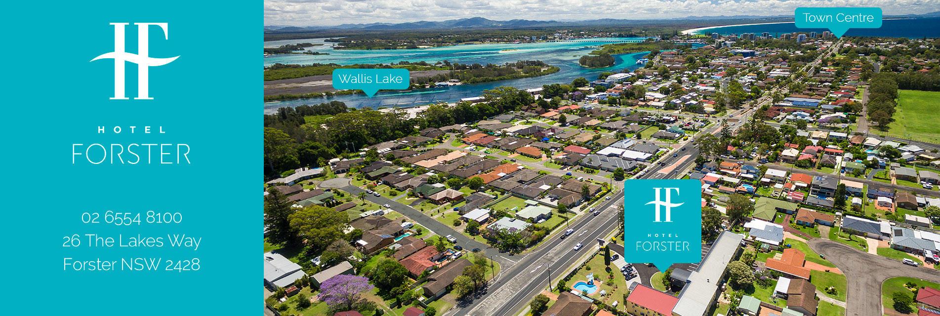 Hotel Forster aerial view with labelled attractions